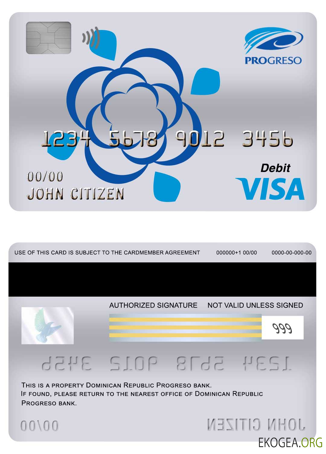 Carte de débit visa de la banque Progreso de la République dominicaine
